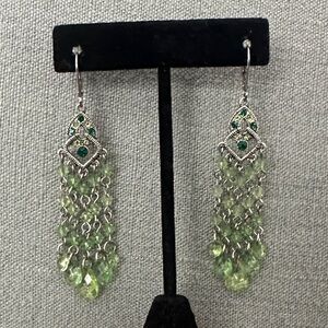 Elegant Silver and Green Chandelier Earrings